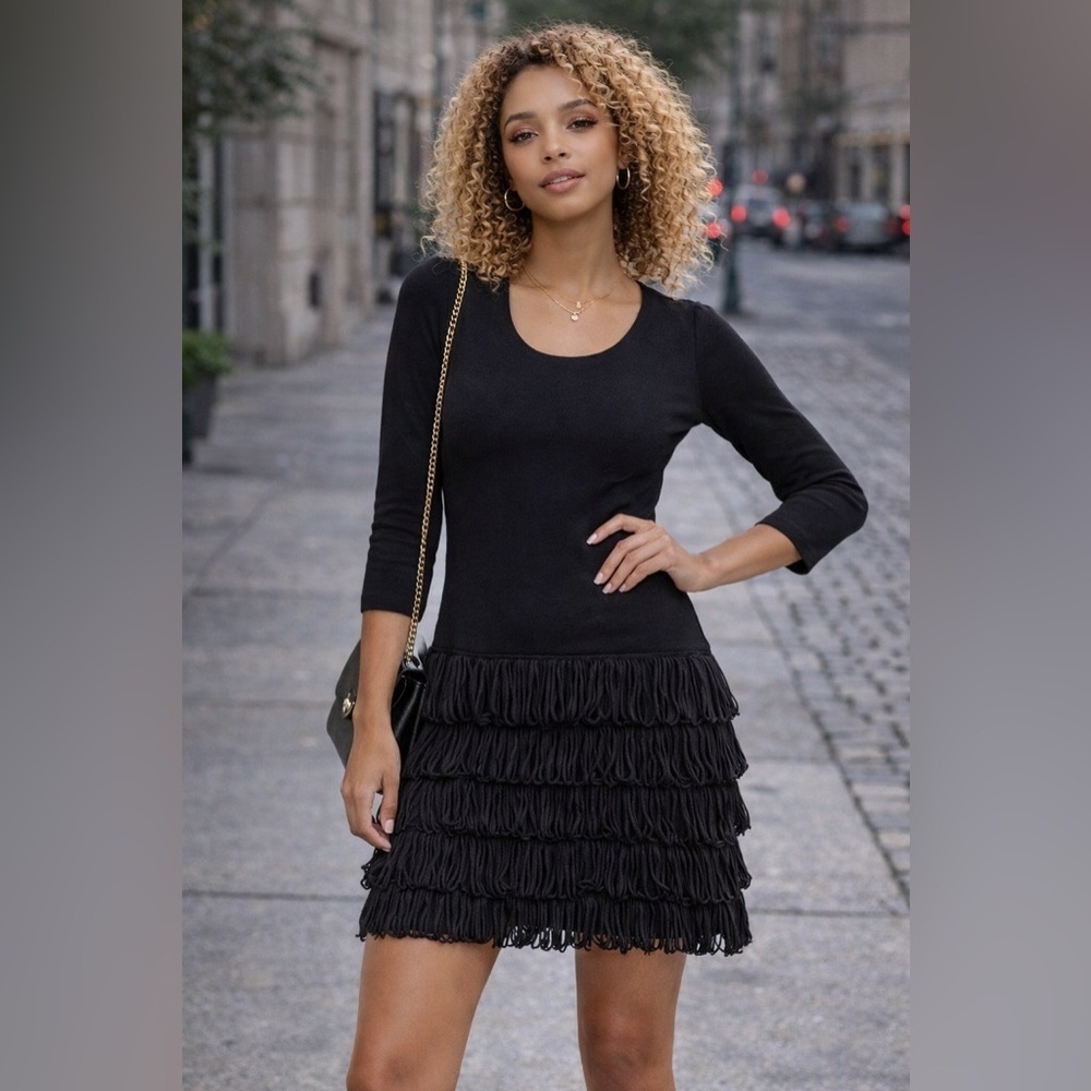 Calvin Klein knit dress with fringe detail